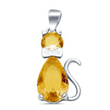 Teardrop Cat Pendant Charm Pear Simulated Yellow CZ 925 Sterling Silver