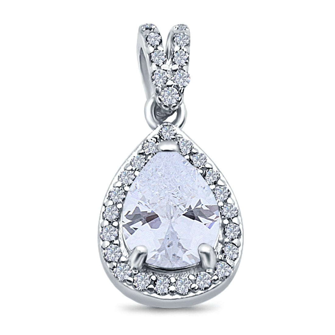 Pear Shape Simulated Cubic Zirconia Pendant for Necklace 925 Sterling Silver