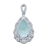 Pear Shape Simulated Larimar CZ 925 Sterling Silver Charm Pendant