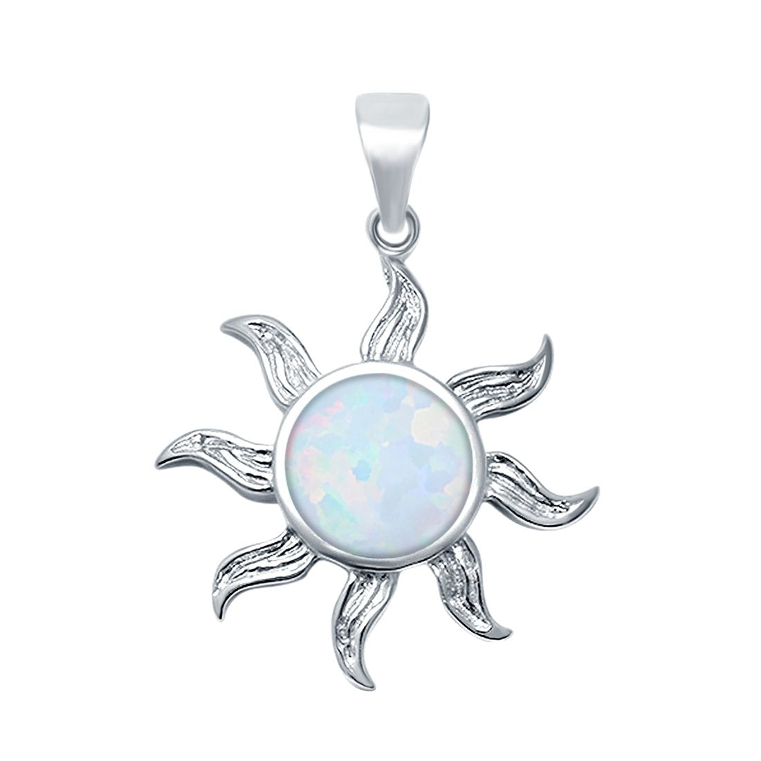 Lab Created White Opal Sun Surf Celestial 925 Sterling Silver Charm Pendant