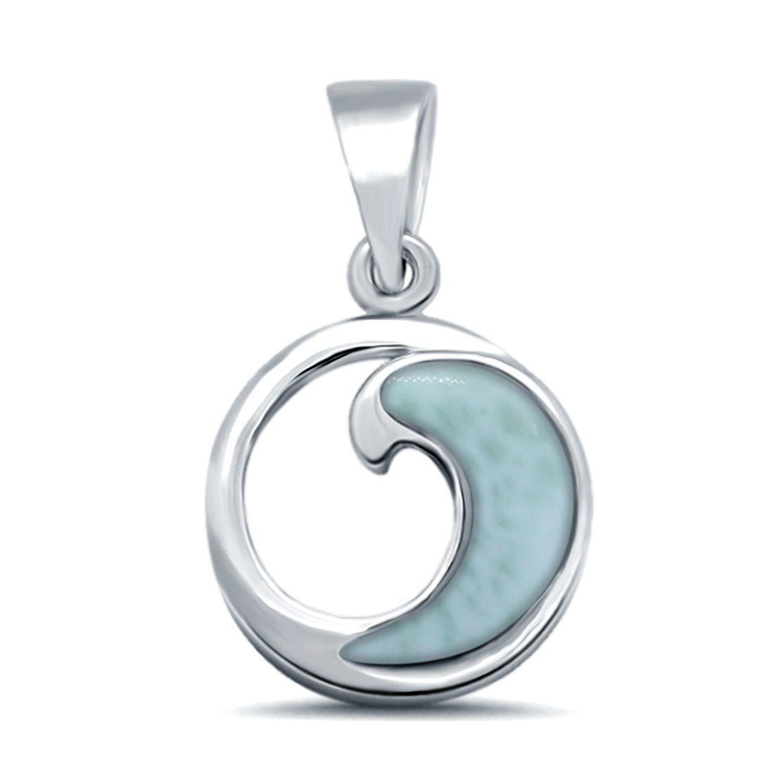 Larimar CZ Wave Design 925 Sterling Silver Charm Pendant