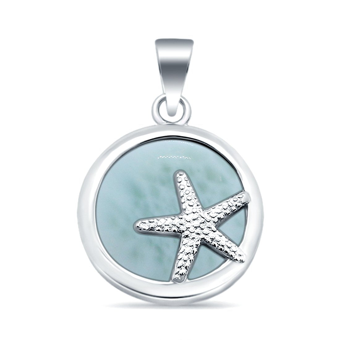 Larimar Starfish Round 925 Sterling Silver Charm Pendant