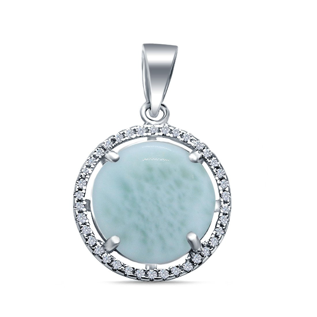 Round Simulated Larimar CZ 925 Sterling Silver Charm Pendant