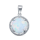 Lab Created White Opal Round Simulated CZ 925 Sterling Silver Charm Pendant