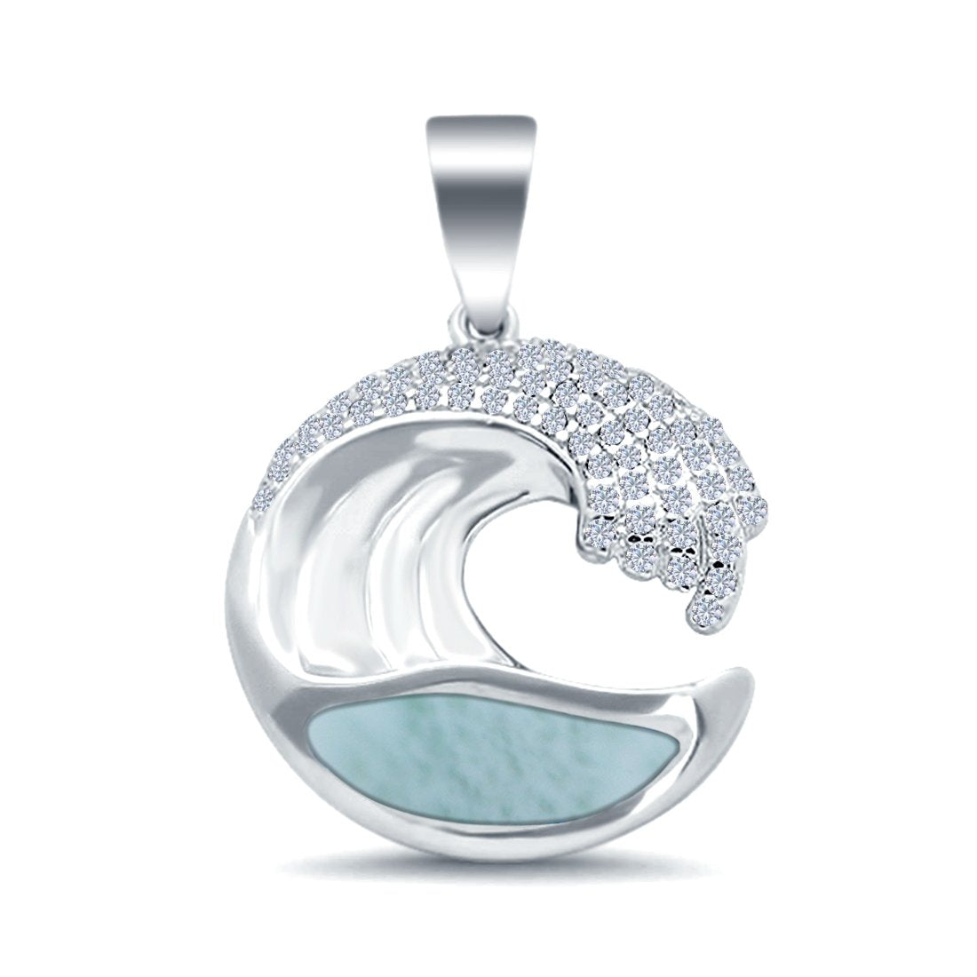 Simulated Larimar CZ Wave Design 925 Sterling Silver Charm Pendant