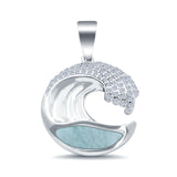 Simulated Larimar CZ Wave Design 925 Sterling Silver Charm Pendant