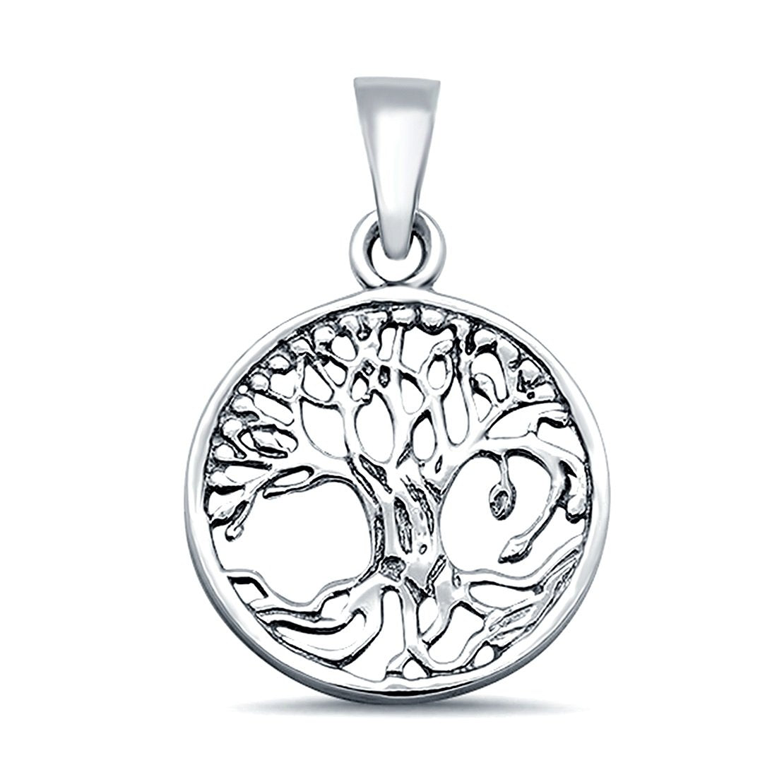 Plain Tree of Life Round Pendant Charm 925 Sterling Silver (18mm x 22mm)