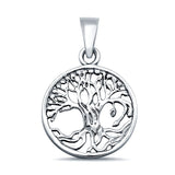 Plain Tree of Life Round Pendant Charm 925 Sterling Silver (18mm x 22mm)