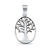 Oval Tree of Life Pendant Charm Solid 925 Sterling Silver