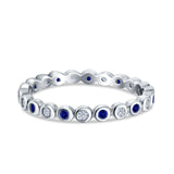 Full Eternity 2.5mm Wedding Stackable Band Ring Round Simulated Blue Sapphire Cubic Zirconia 925 Sterling Silver