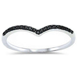 Chevron Midi V-Shape Simulated Black CZ Wedding Ring 925 Sterling Silver