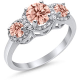 Three Stone Simulated Morganite CZ Wedding Ring 925 Sterling Silver