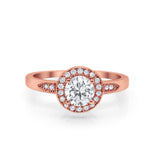 Halo Art Deco Engagement Ring Round Rose Tone, Simulated Cubic Zirconia 925 Sterling Silver