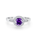 Halo Art Deco Engagement Ring Round Simulated Amethyst CZ 925 Sterling Silver