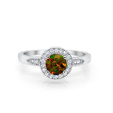 Halo Art Deco Engagement Ring Round Lab Created Black Opal 925 Sterling Silver