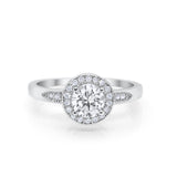 Halo Art Deco Engagement Ring Round Simulated Cubic Zirconia 925 Sterling Silver