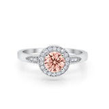 Halo Art Deco Engagement Ring Round Simulated Morganite CZ 925 Sterling Silver