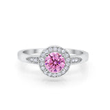 Halo Art Deco Engagement Ring Round Simulated Pink CZ 925 Sterling Silver