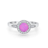 Halo Art Deco Engagement Ring Round Lab Created Pink Opal 925 Sterling Silver