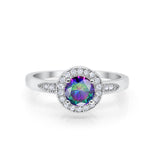 Halo Art Deco Engagement Ring Round Simulated Rainbow CZ 925 Sterling Silver