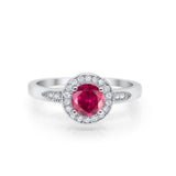 Halo Art Deco Engagement Ring Round Simulated Ruby CZ 925 Sterling Silver