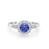 Halo Art Deco Engagement Ring Round Simulated Tanzanite CZ 925 Sterling Silver