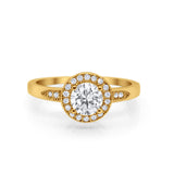 Halo Art Deco Engagement Ring Round Yellow Tone, Simulated Cubic Zirconia 925 Sterling Silver