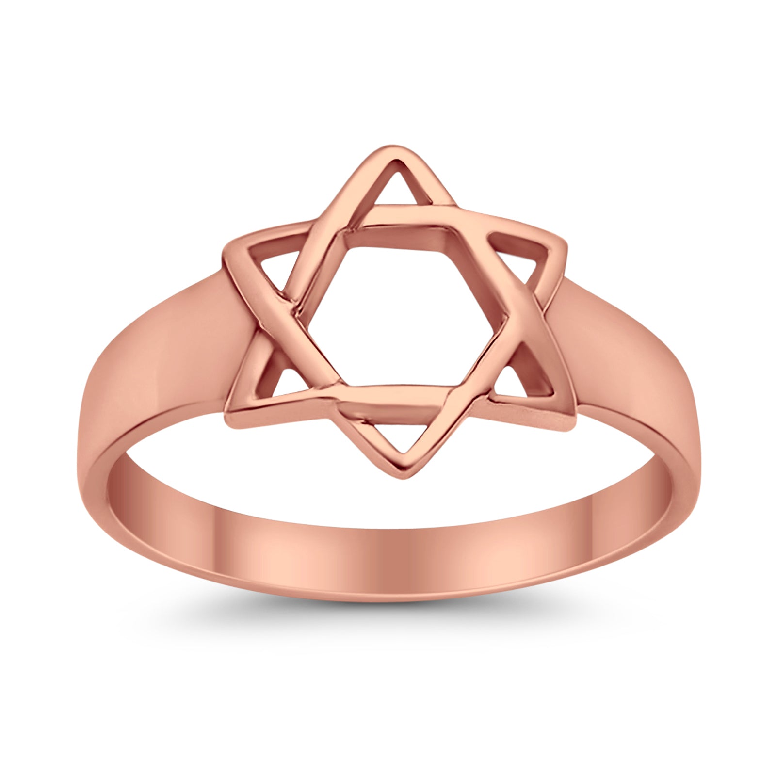 Jewish Star Ring Rose Tone Star of David Judaism Band 925 Sterling Silver