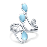 Fashion Teardrop Pear Swirl Spiral Ring Simulated Larimar 925 Sterling Silver