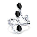 Fashion Teardrop Pear Swirl Spiral Ring Simulated Black Onyx 925 Sterling Silver