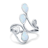 Fashion Teardrop Pear Swirl Spiral Ring Lab Created White Opal 925 Sterling Silver