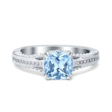 Cushion Cut Art Deco Engagement Ring Simulated Aquamarine CZ 925 Sterling Silver