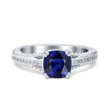 Cushion Cut Art Deco Engagement Ring Simulated Blue Sapphire CZ 925 Sterling Silver