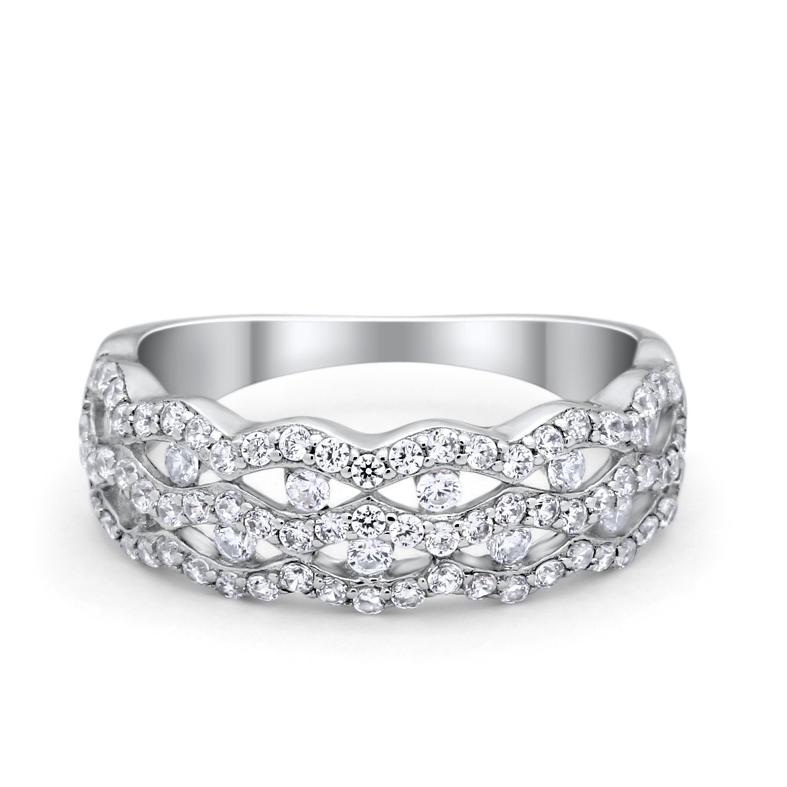 Half Eternity Wedding Ring Round Simulated Cubic Zirconia 925 Sterling Silver