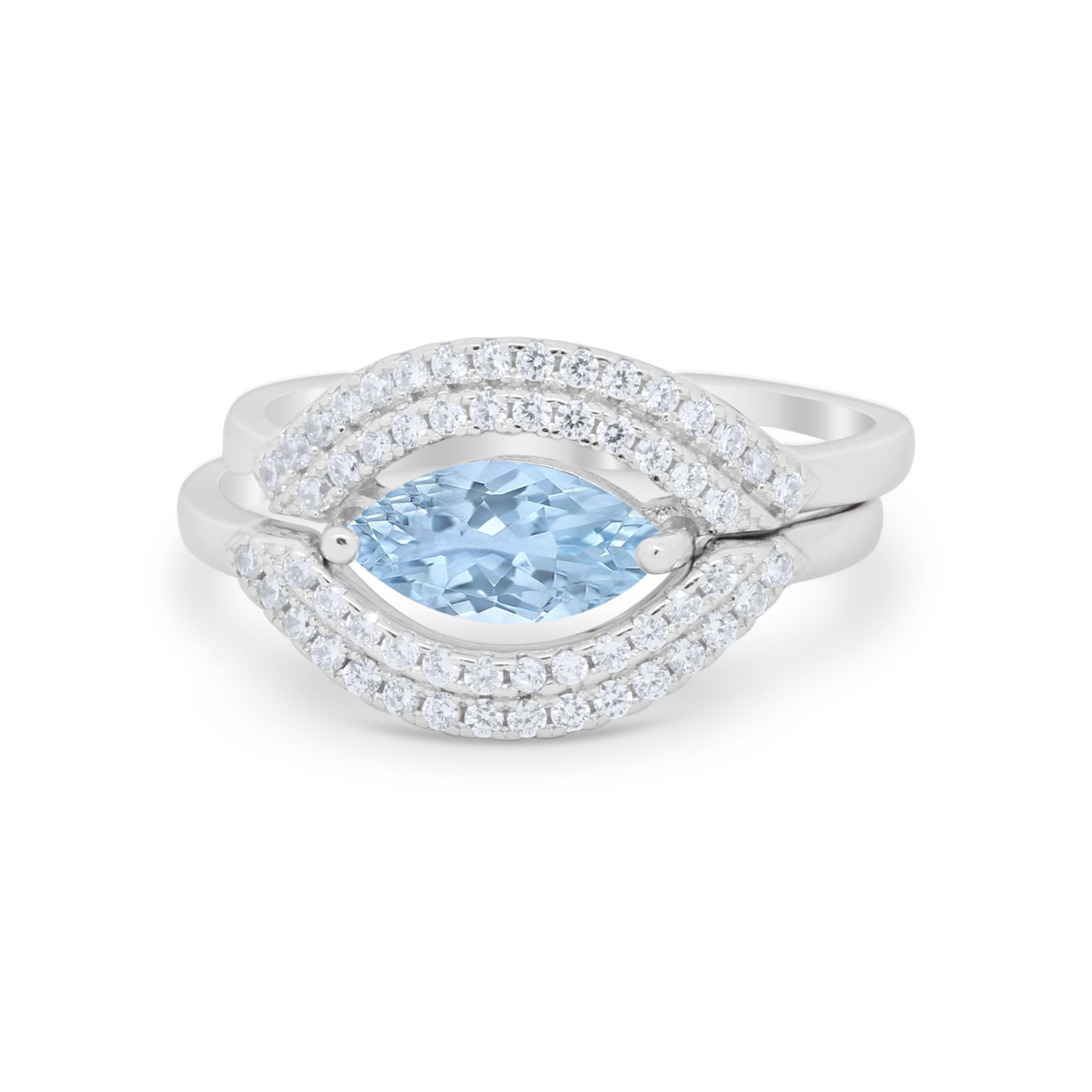 Two Piece Marquise Wedding Engagement Bridal Ring Band Simulated Aquamarine CZ 925 Sterling Silver