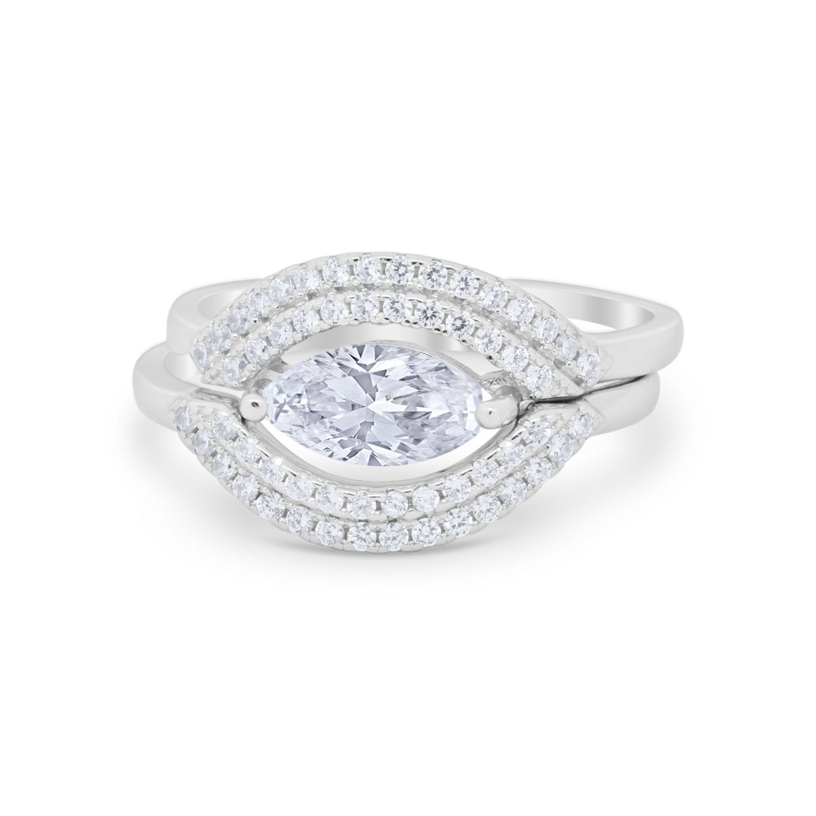 Two Piece Ring Band Round Simulated Cubic Zirconia 925 Sterling Silver