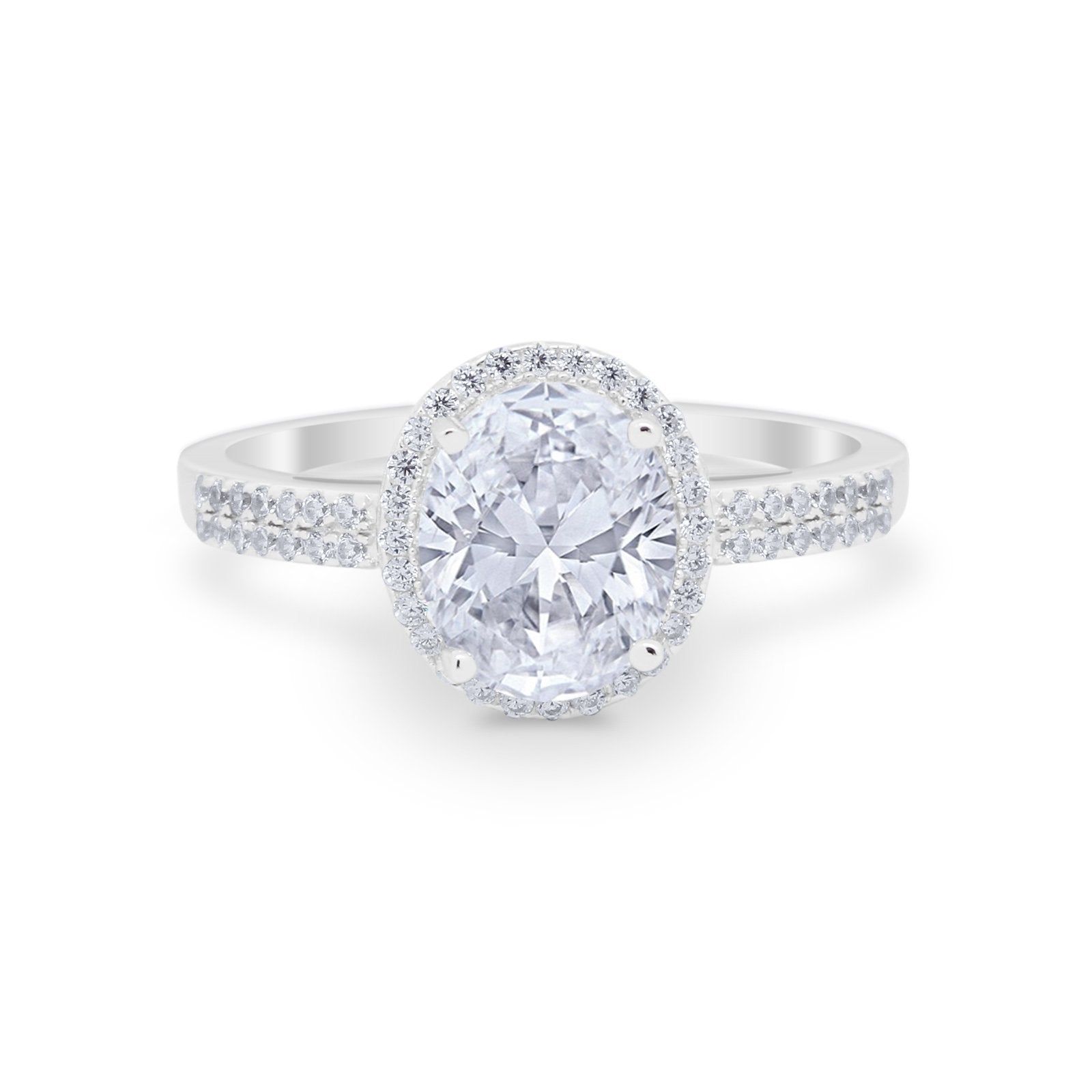 Oval Engagement Ring Round Simulated Cubic Zirconia Accent 925 Sterling Silver