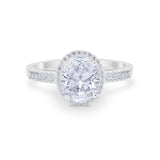 Oval Engagement Ring Round Simulated Cubic Zirconia Accent 925 Sterling Silver