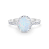 Oval  Engagement Ring Round Lab Created White Opal 925 Sterling Silver