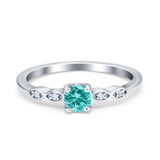 Petite Dainty Wedding Ring Round Simulated Paraiba Tourmaline CZ 925 Sterling Silver