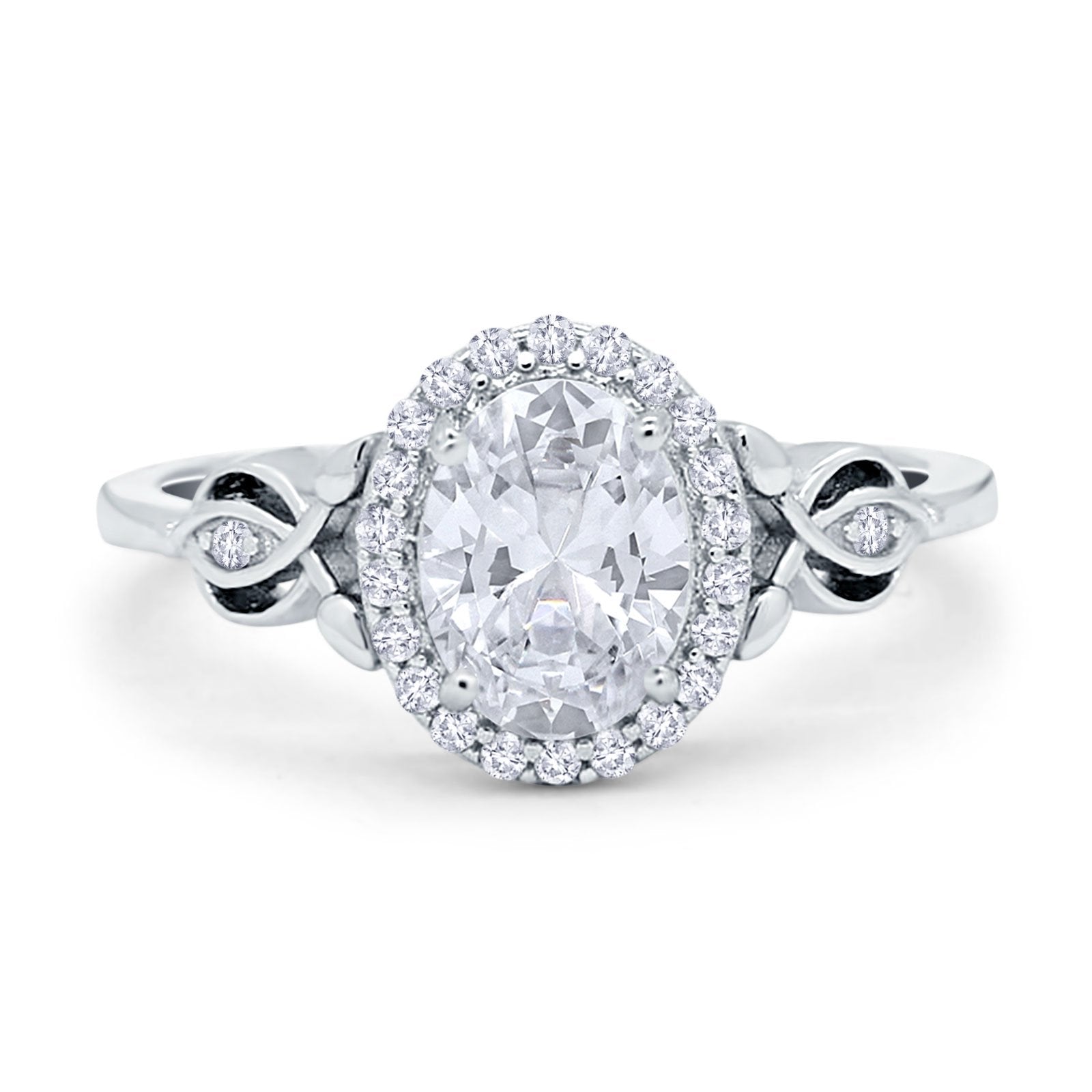 Oval Engagement Ring Halo Simulated Cubic Zirconia 925 Sterling Silver