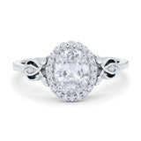 Oval Engagement Ring Halo Simulated Cubic Zirconia 925 Sterling Silver
