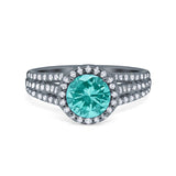 Halo Engagement Ring Accent Dazzling Black Tone, Simulated Paraiba Tourmaline CZ 925 Sterling Silver