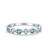 Art Deco Stacking Half Eternity Wedding Ring Simulated Paraiba Tourmaline CZ 925 Sterling Silver