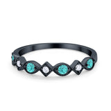 Art Deco Stacking Half Eternity Wedding Ring Black Tone, Simulated Paraiba Tourmaline CZ 925 Sterling Silver
