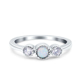 3 Stone Fashion Ring Lab Created White Opal Round 925 Sterling Silver