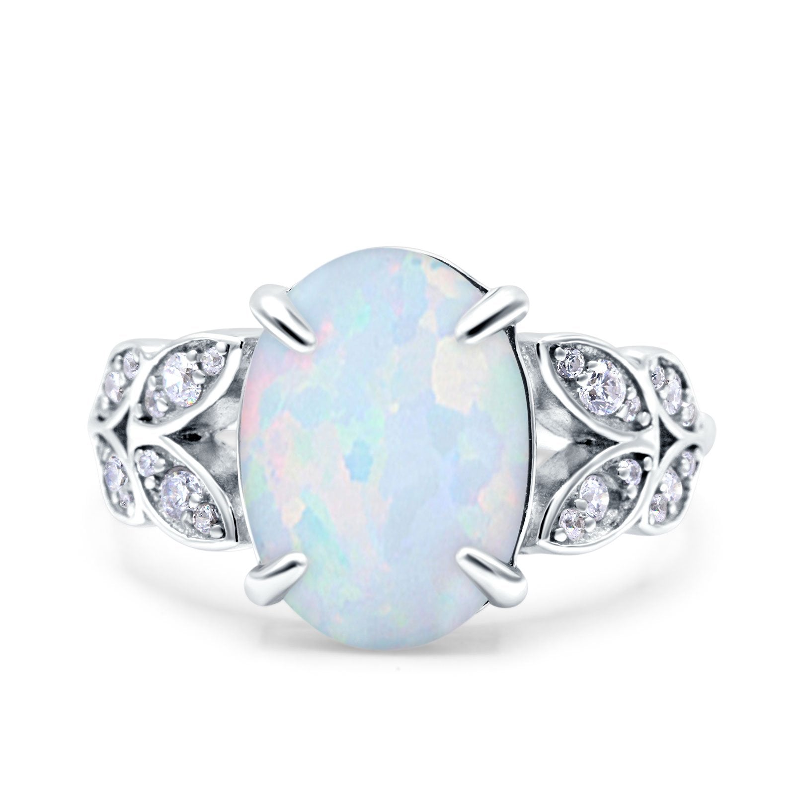 Art Deco Oval Wedding Ring Lab Created White Opal 925 Sterling Silver