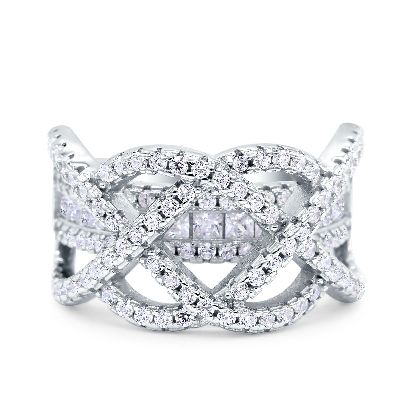 Princess Cut Infinity Twisted Wedding Ring Simulated Cubic Zirconia 925 Sterling Silver