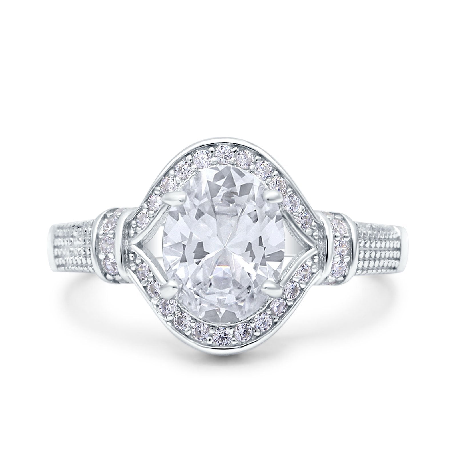 Oval Art Deco Wedding Ring Accent Vintage Simulated Cubic Zirconia 925 Sterling Silver