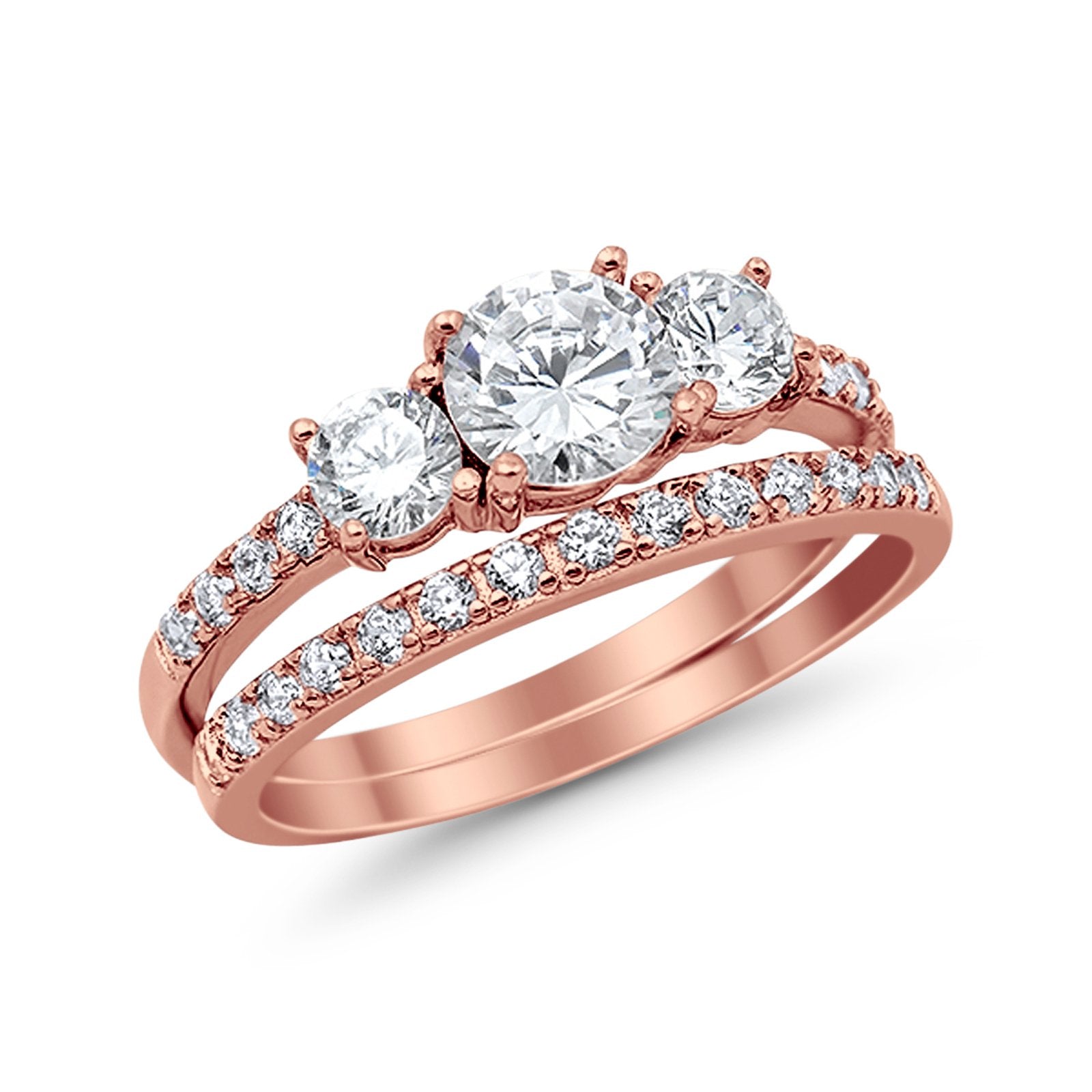 Wedding Piece Bridal Ring Rose Tone, Simulated Cubic Zirconia 925 Sterling Silver